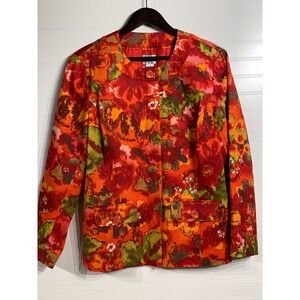 Chico's Floral Print Cotton‎ Blend Blazer Jacket Career Colorful Size 2